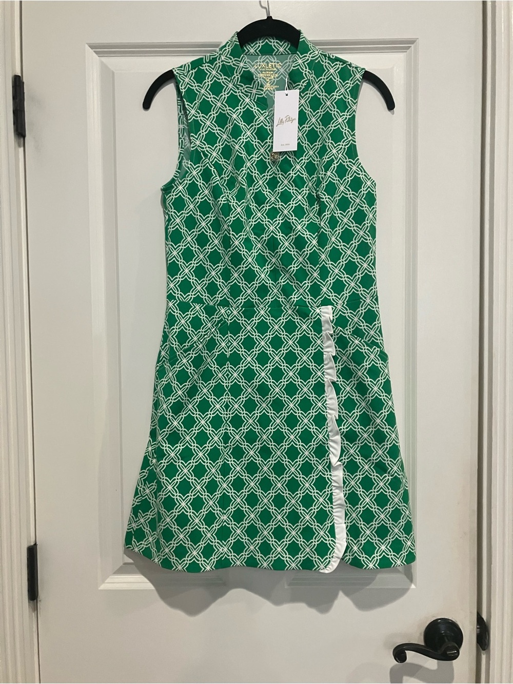 Lilly Pulitzer Green & White Geo-Print Sleeveless Shift Mini Dress - Picture 4 of 4